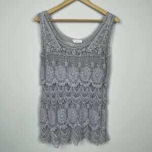 Solitaire by Ravi Khosla Gray Crochet Tunic Top‎ Size M Boho Sleeveless Festival
